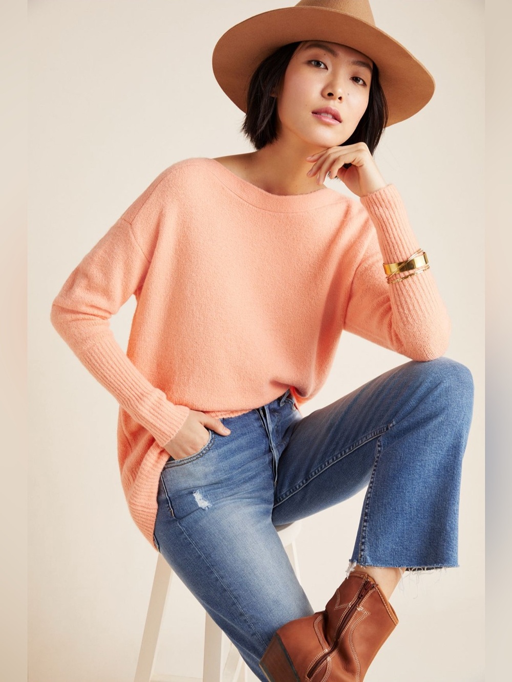 Anthropologie Peach Orange Naomi Sweater, Size M